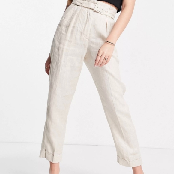 & other stories Linen belted pants, pale beige, size 6 - Picture 9 of 9
